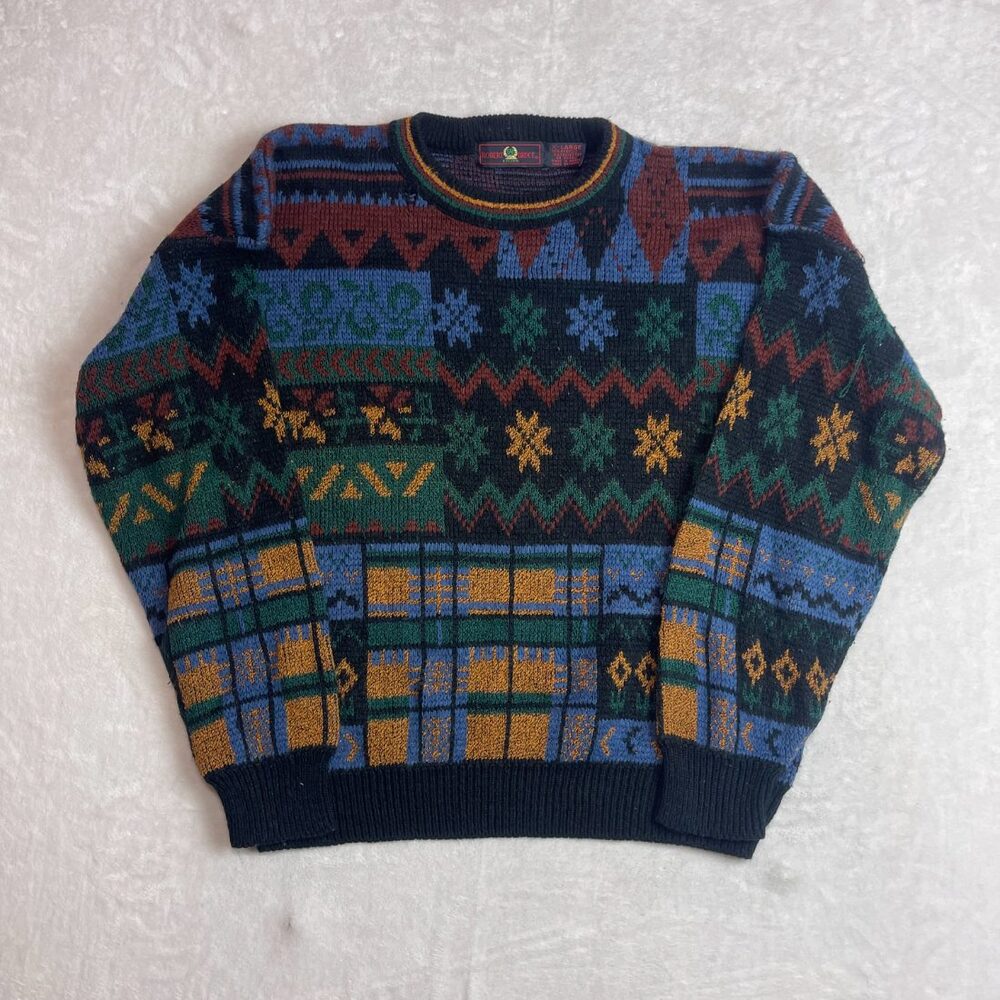 Robert Bruce Men's Multi Color Sweater Size XL Knit Vintage 90s Geometric